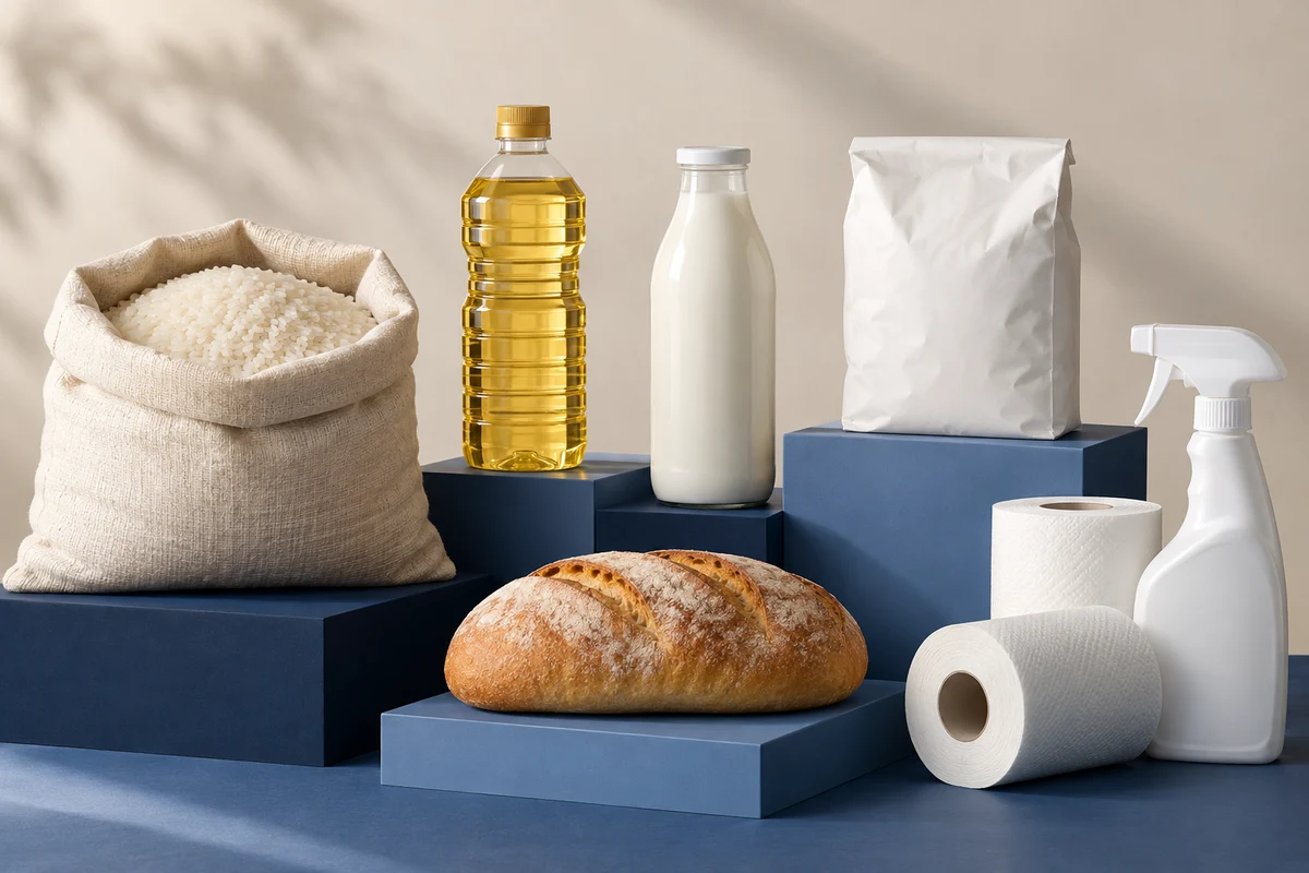 Illustrative food and everyday supplies